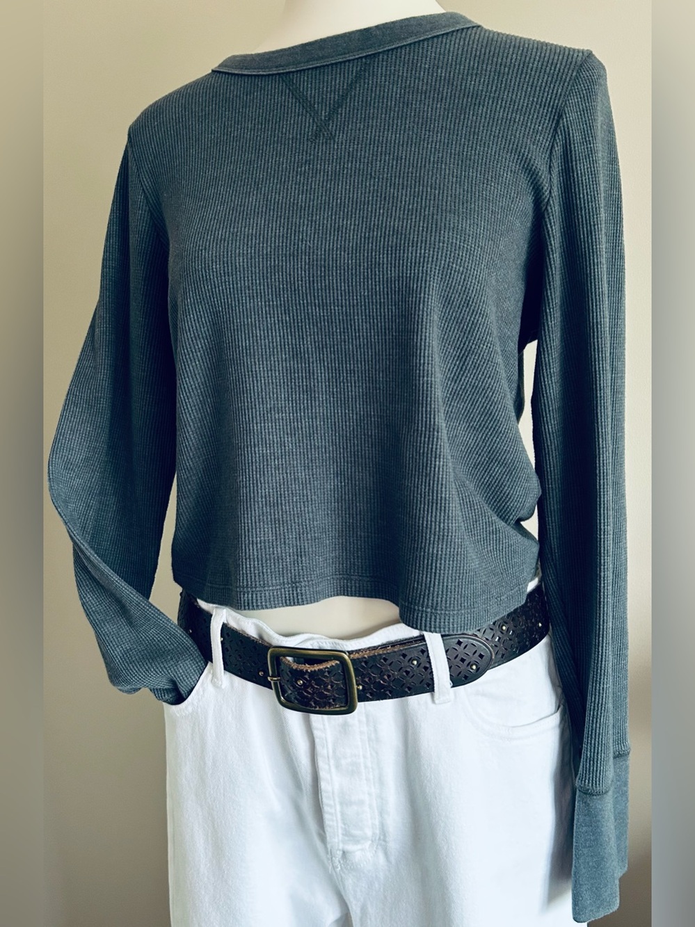 Aerie Cozy Long Sleeved Thermal Tee in Charcoal Gray